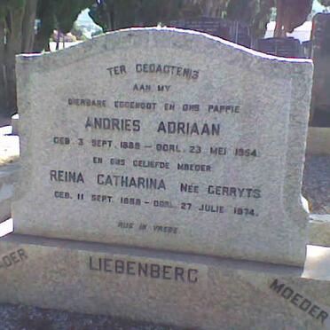 LIEBENBERG Andries Adriaan 1888-1954 &amp; Reina Catharina GERRYTS 1888-1974