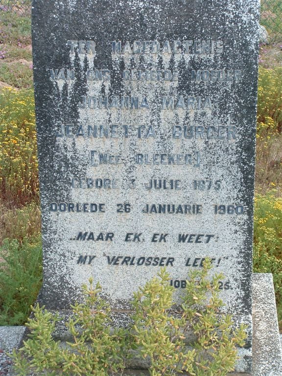 BURGER Johanna Maria Jeannetta née BLEEKER 1875-1960