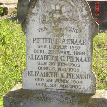 PIENAAR Pieter P. 1897-1898 :: PIENAAR Elizabeth C. 1903-1903 :: PIENAAR Elizabeth A. 1904-1905