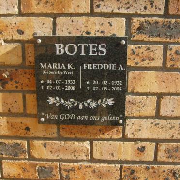 BOTES Freddie A. 1932-2008 &amp; Maria K. DE WEE 1933-2008
