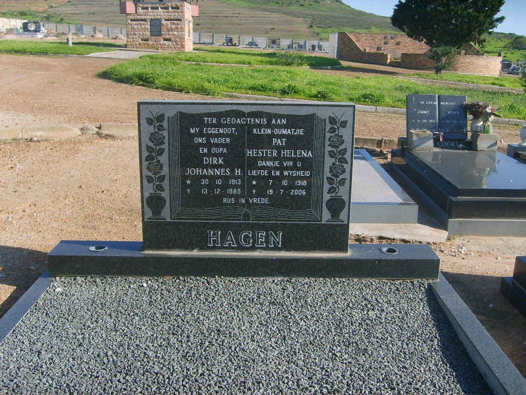 HAGEN Dirk Johannes H. 1913-1985 & Pat Hester Helena 1918-2006