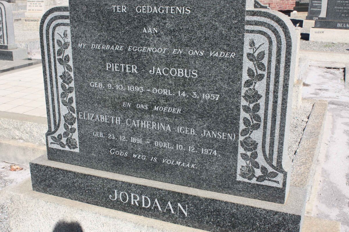 JORDAAN Pieter Jacobus 1893-1957 &amp; Elizabeth Catharina JANSEN 1891-1974