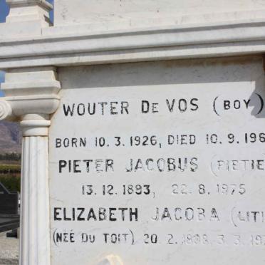 MEIRING Pieter Jacobus 1893-1975 &amp; Elizabeth Jacoba DU TOIT 1898-1976  :: MEIRING Wouter de Vos 1926-1963