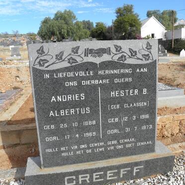 GREEFF Andries Albertus 1888-1969 &amp; Hester B. CLAASSEN 1916-1973