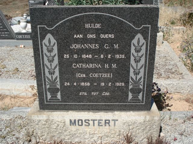 MOSTERT Johannes G.M. 1848-1935 & Catharina H.M. COETZEE 1858-1929