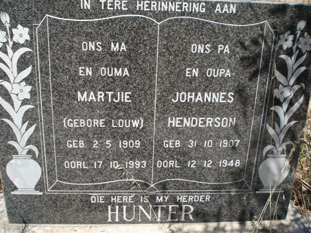 HUNTER Johannes Henderson 1907-1948 & Martjie LOUW 1909-1993