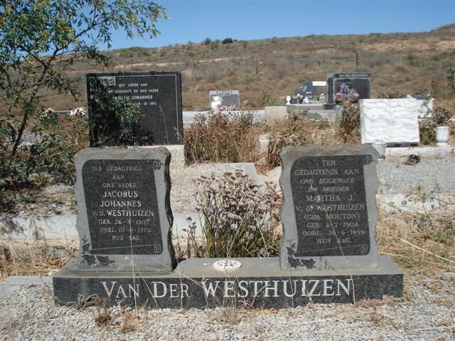 WESTHUIZEN Jacobus Johannes, v.d. 190?-1974 & Martha J. MOUTON 1904-1959
