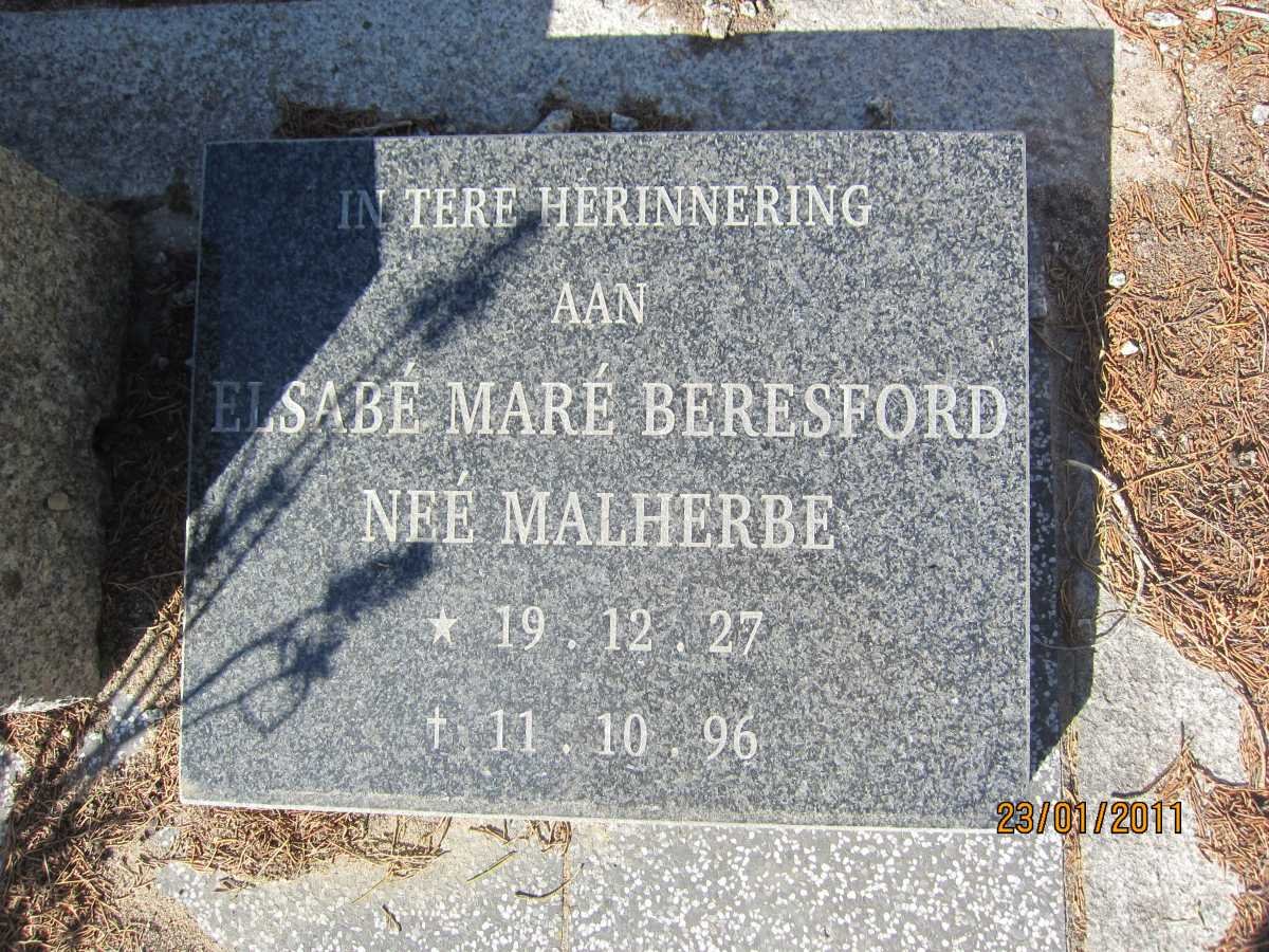 BERESFORD Elsabé Maré nee MALHERBE 1927-1996