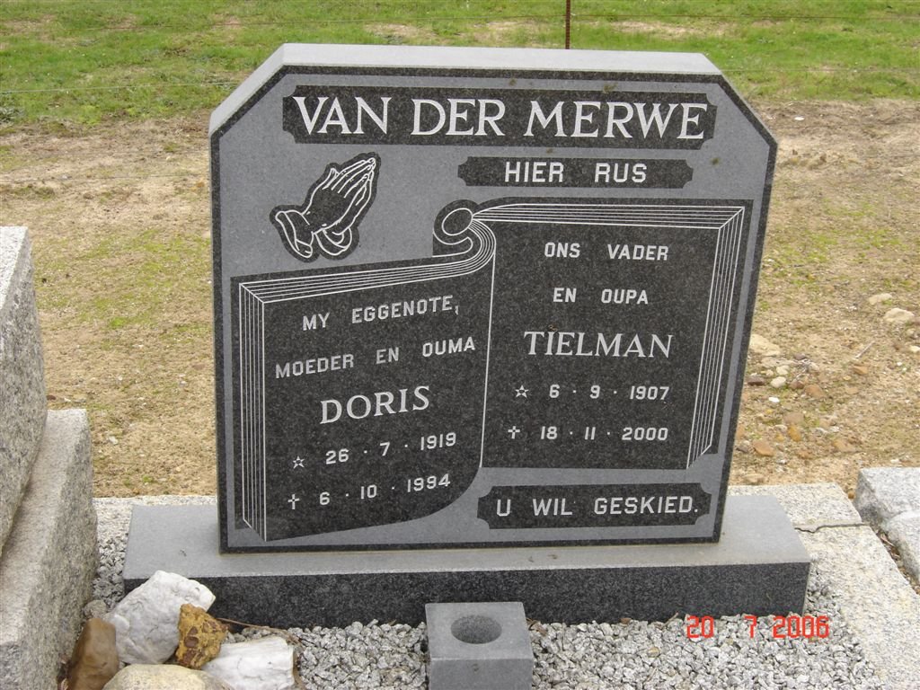 MERWE Tielman, van der 1907-2000 &amp; Doris 1919-1994
