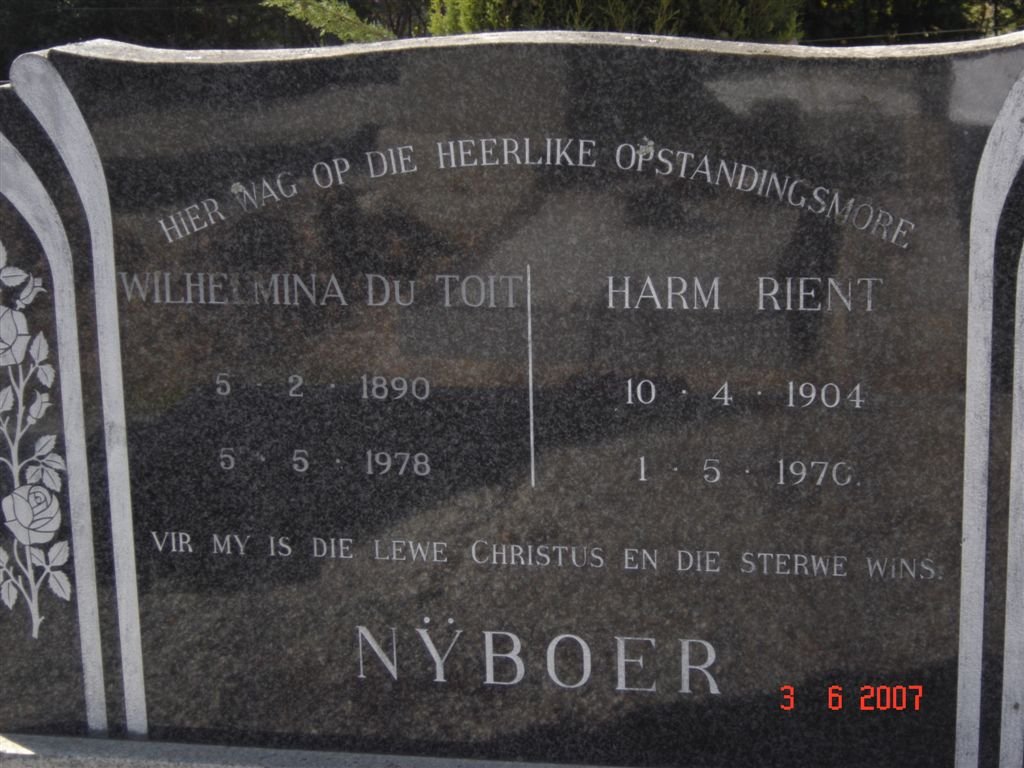 NYBOER Harm Rient 1904-1970 &amp; Wilhelmina DU TOIT 1890-1978