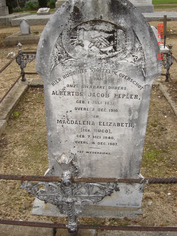 PEPLER Albertus Jacob 1831-1910 &amp; Magdalena Elizabeth HUGO 1840-1907