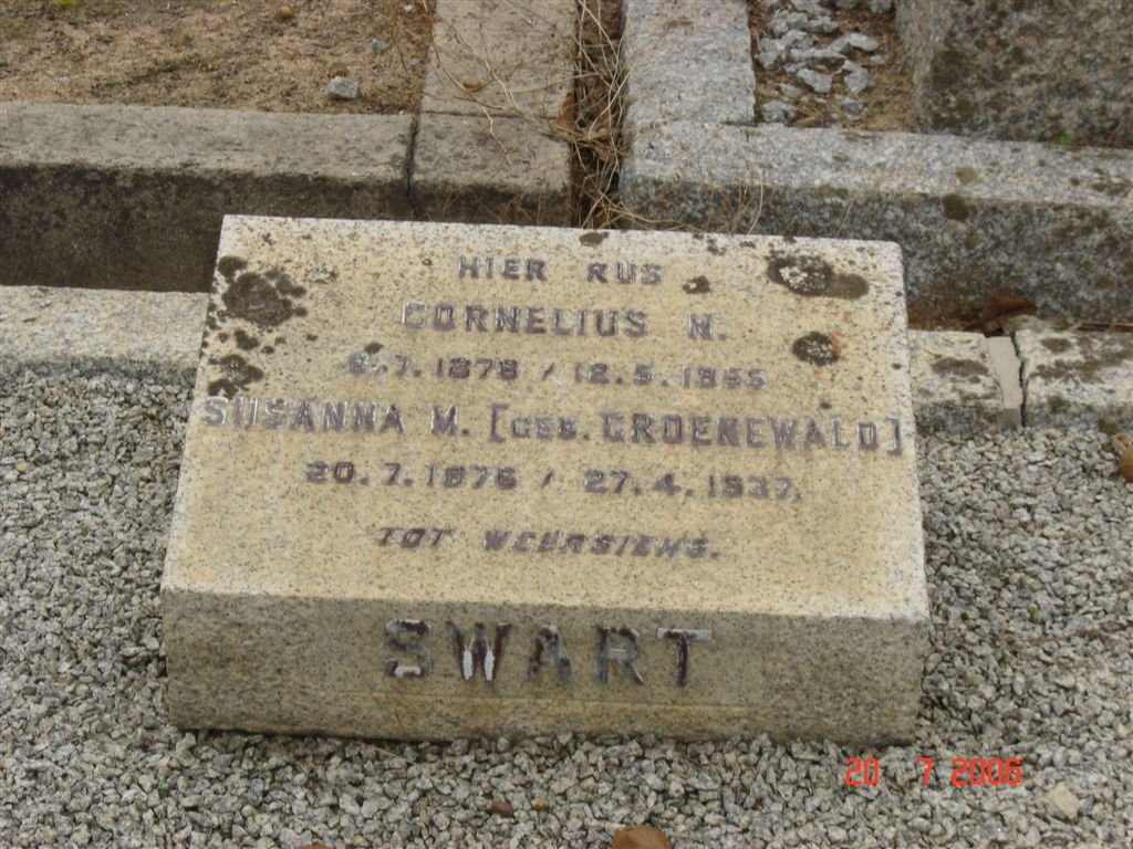 SWART Cornelius H. 1878-1965 &amp; Susanna M. GROENEWALD 1876-1937