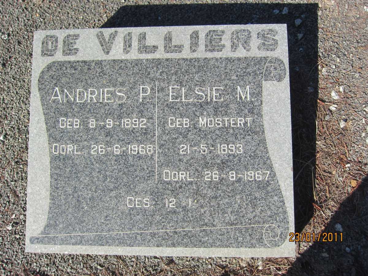 VILLIERS Andries P. 1892-1968 &amp; Elsie M. MOSTERT 1893-1967
