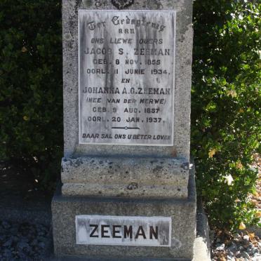 ZEEMAN Jacob S. 1855-1934 &amp; Johanna A.G. VAN DER MERWE 1857-1937