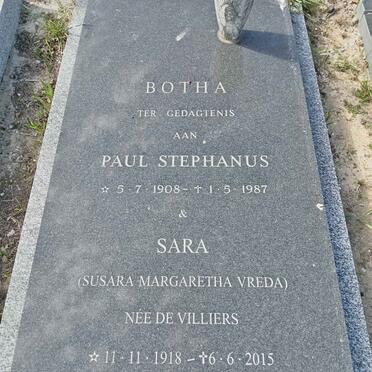 BOTHA Paul Stephanus 1908-1987 &amp; Susara Margaretha Vreda DE VILLIERS 1918-2015
