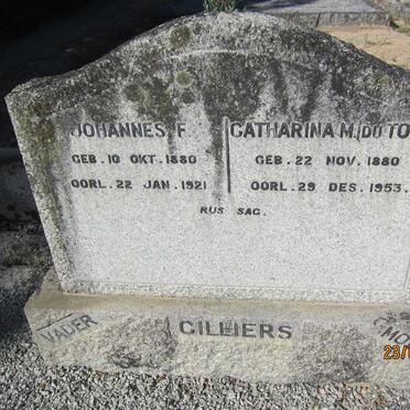CILLIERS Johannes F. 1880-1921 &amp; Catharina M. DU TOIT 1880-1953