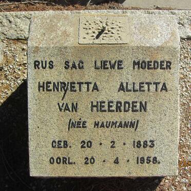 HEERDEN Henrietta Alletta, van nee HAUMANN 1883-1958