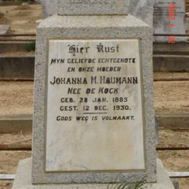 HAUMANN Johanna M nee DE KOCK 1885-1930