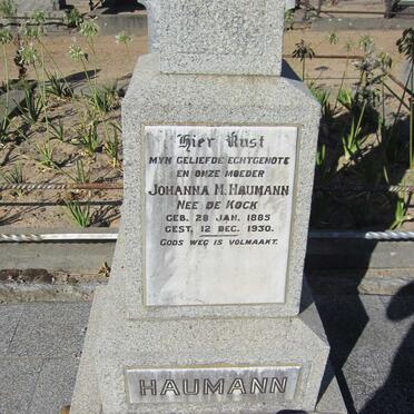HAUMANN Johanna M. nee DE KOCK 1885-1930