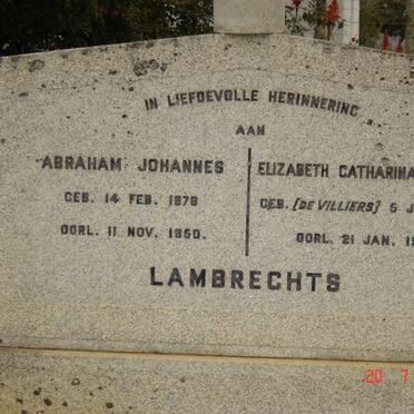 LAMBRECHTS Abraham Johannes 1878-1950 &amp; Elizabeth Catharina Louisa DE VILLIERS 1883-1951