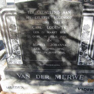 MERWE Carl Lodewyk, van der 1891-1961 &amp; Sophia Johanna 1896-1976