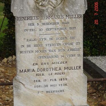 MULLER Hendrikus Hermanus 1849-1927  &amp; Maria Dorothea LE ROUX 1855-1936