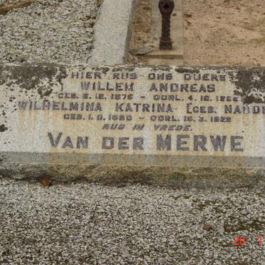 MERWE Willem Andreas, van der 1875-1956 &amp; Wilhelmina Katrina NAUDE 1880-1922