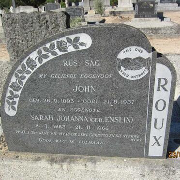 ROUX John 1893-1957 &amp; Sarah Johanna ENSLIN 1883-1966
