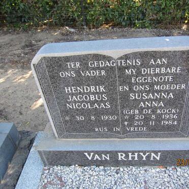 RHYN Hendrik Jacobus Nicolaas, van 1930- &amp; Susanna Anna DE KOCK 1936-1984