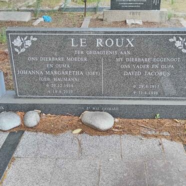 ROUX David Jacobus, le 1915-1998 & Johanna Margaretha HAUMANN 1918-2010