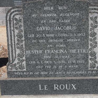 ROUX David, le 1888-1957 &amp; Hester Francina OLIVIER 1907-1979 :: ROUX Jeremia Cornelius, le 1927-2002