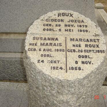 ROUX Gideon Jozua 1879-1959 &amp; Susanna MARAIS 1886-1924 :: ROUX Margaret 1885-1958