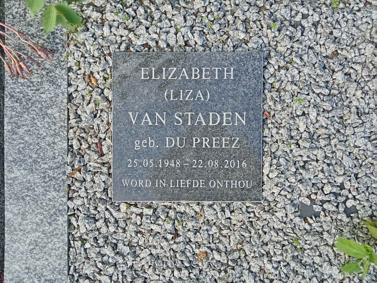 STADEN Elizabeth, van nee DU PREEZ 1948-2016