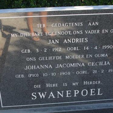 SWANEPOEL Jan Andries 1912-1990 &amp; Johanna Jacomina Cecilia PIO 1908-1992