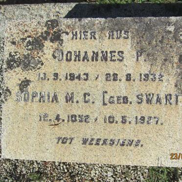 SWART Johannes P. 1843-1932 &amp; Sophia M.C. SWART 1852-1927