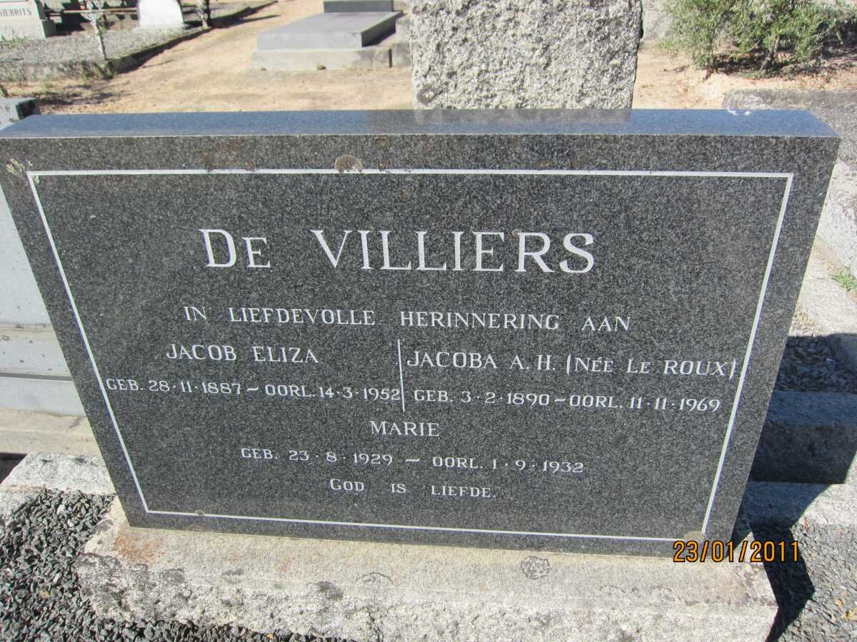 VILLIERS Jacob Eliza, de 1887-1952 &amp; Jacoba A.H. LE ROUX 1890-1969 :: DE VILLIERS Marie 1929-1932
