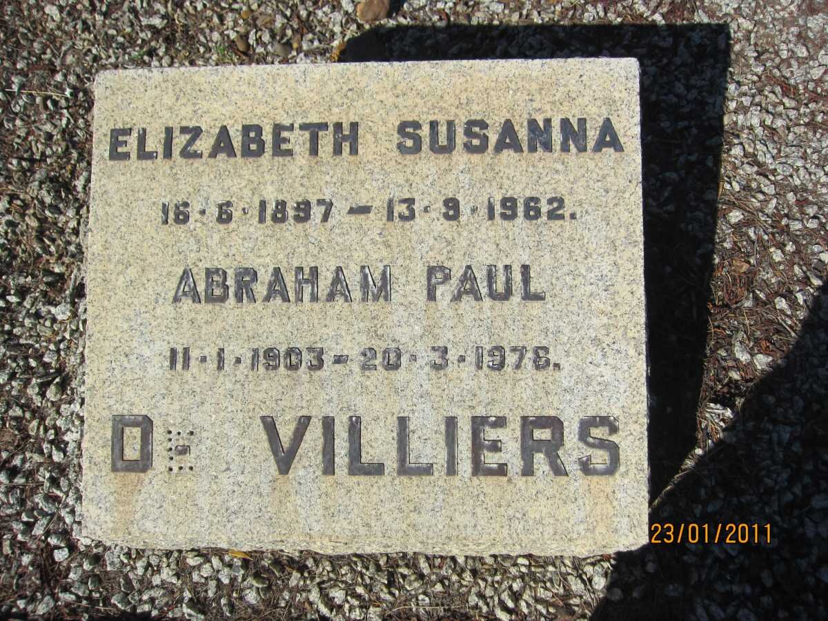 VILLIERS Abraham Paul, de 1903-1978 &amp; Elizabeth Susanna 1897-1962