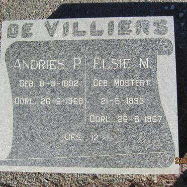 VILLIERS Andries P. 1892-1968 &amp; Elsie M. MOSTERT 1893-1967
