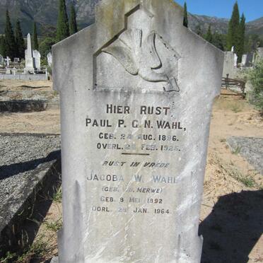 WAHL Paul P.C.N. 1886-1925 &amp; Jacoba W. V.D. MERWE 1892-1964