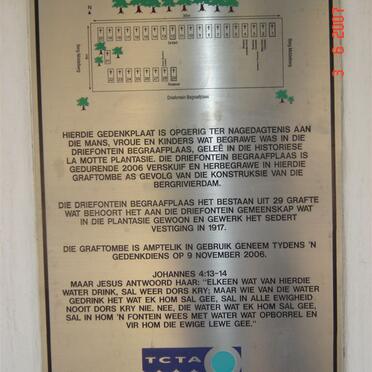 2. Gedenkplaat Driefontein Begraafplaas