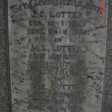 LOTTER J.C. 1835-1889 &amp; M.L. LE ROUX 1838-1932, LOTTER M.E. nee ZEEMAN 1800-1889