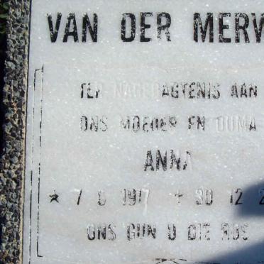 MERWE Anna, van der 1917-2001