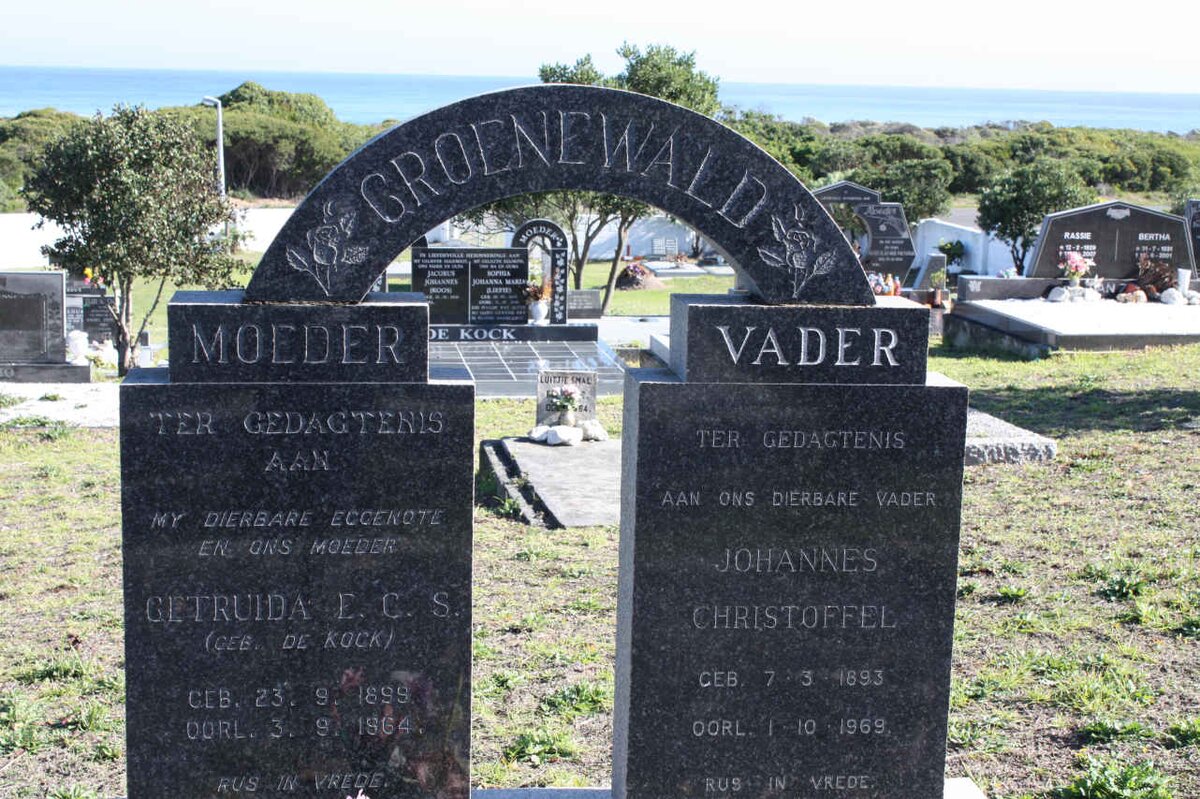 GROENEWALD Johannes Christoffel 1893-1969 &amp; Getruida E.C.S. nee DE KOCK 1899-1964