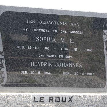 ROUX Hendrik Johannes, le 1914-1987 &amp; Sophia M.E. 1918-1968