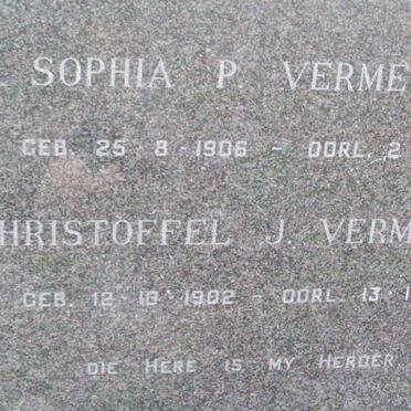 VERMEULEN Christoffel J. 1902-1979 &amp; Sophia P. 1906-1971