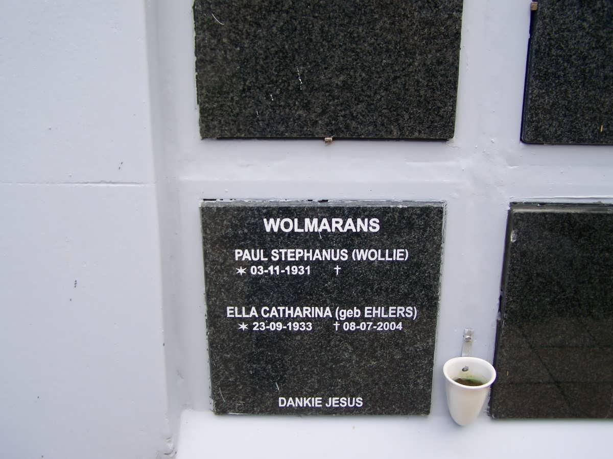 WOLMARANS Paul Stephanus 1931- &amp; Ella Catharina EHLERS 1933-2004