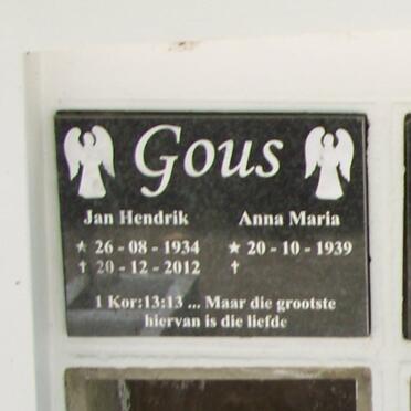 GOUS Jan Hendrik 1934-2012 &amp; Anna Maria 1939-
