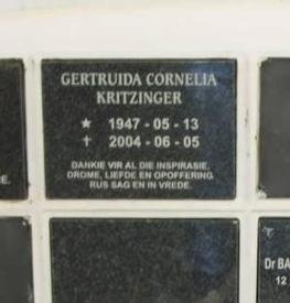 KRITZINGER Gertruida Cornelia 1947-2004
