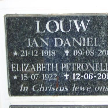 LOUW Jan Daniel 1918-2004 &amp; Elizabeth Petronella 1922-2013