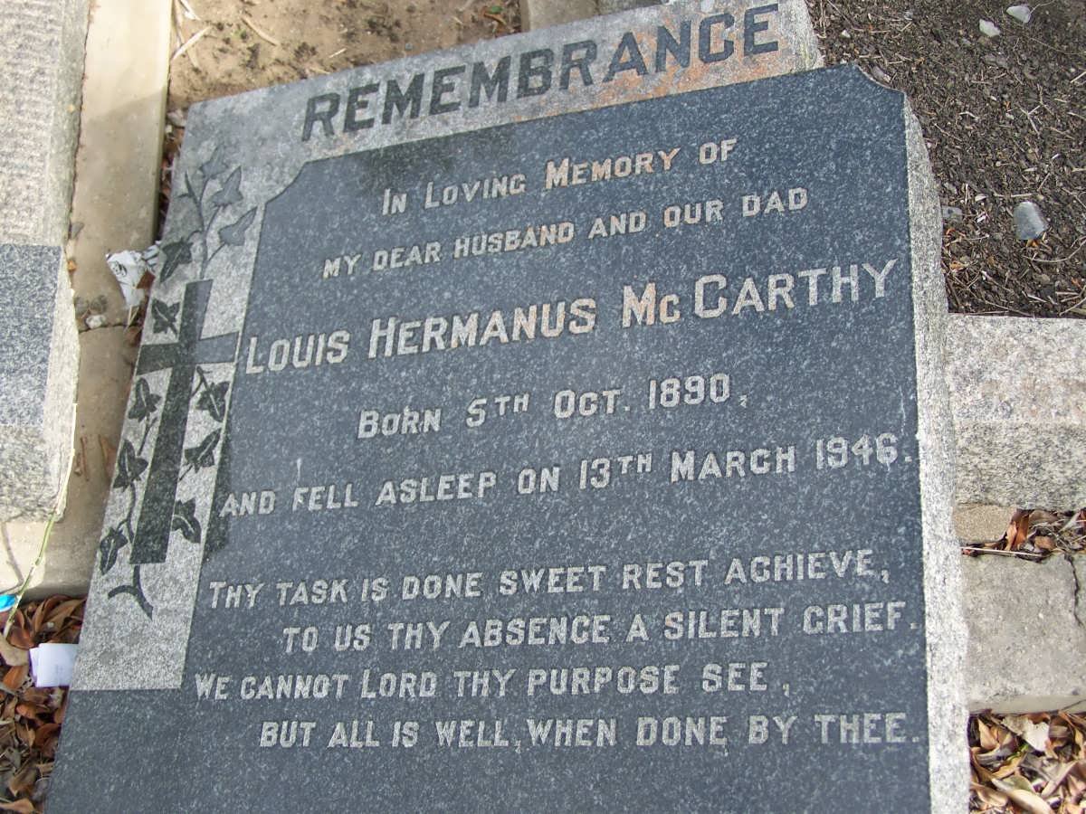McCARTHY Louis Hermanus 1890-1946